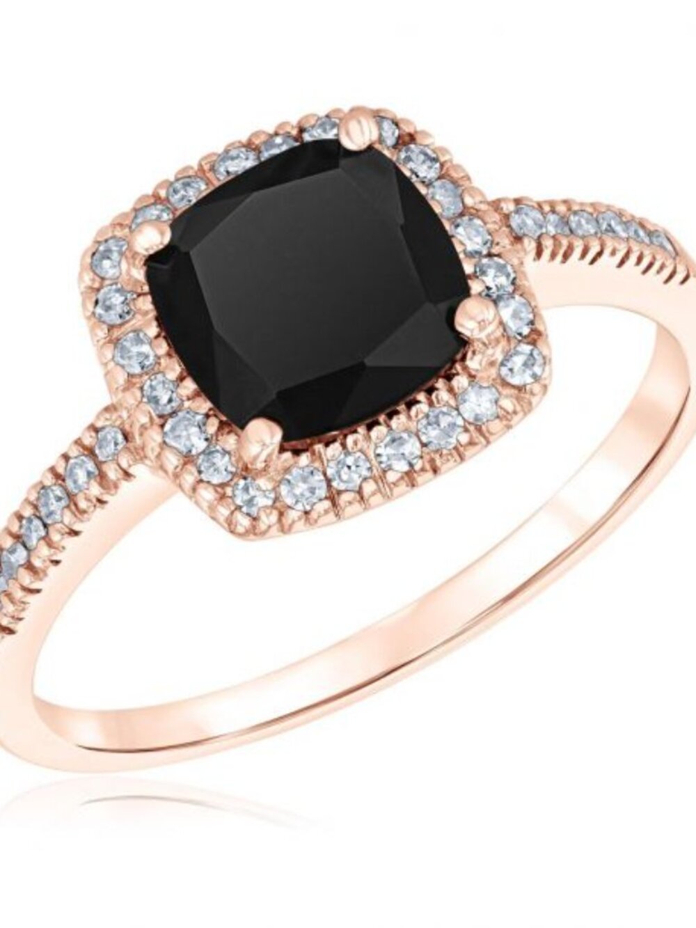 NWT REEDS 10K Rose Gold Black Onyx Diamond Halo Ring Size 7